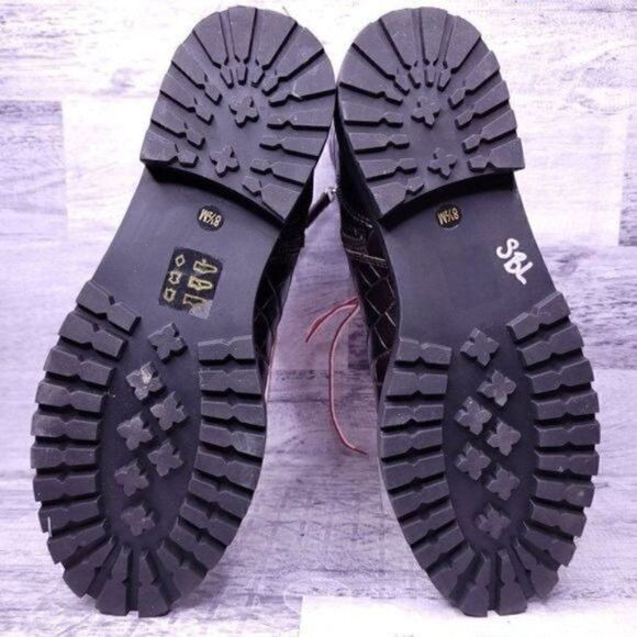 J. Crew Croc Embossed Leather Lace Up Combat Boot Brown Red White Women's sz 8.5 - Picture 9 of 11